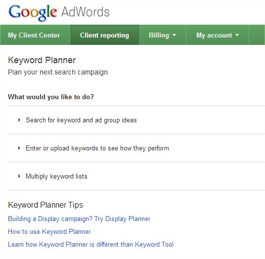 Google Adwords keyword planner